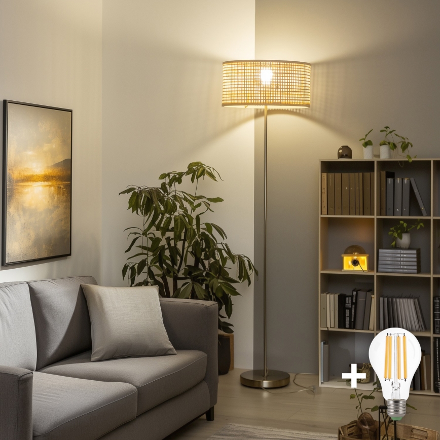 Brilagi - Lampa stojąca LED CERIA 1xE27/40W/230V śr. 25 cm bambus/matowy chrom