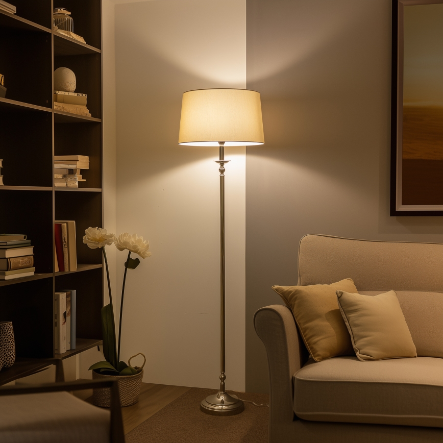 Brilagi - Lampa stojąca LED CERIA 1xE27/60W/230V śr. 45 cm chrom błyszczący/beżowy