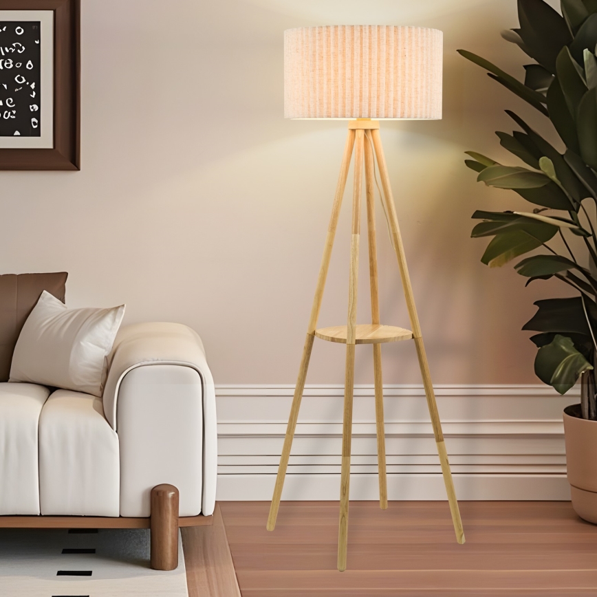 Brilagi - Lampa stojąca NORDIC WAVE 1xE27/15W/230V drewno kauczukowe/len