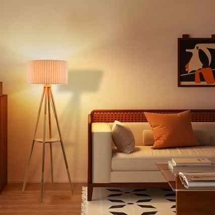 Brilagi - Lampa stojąca NORDIC WAVE 1xE27/15W/230V drewno kauczukowe/len