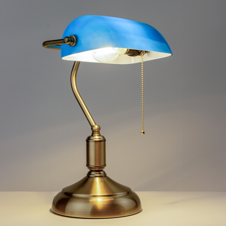 Brilagi - Lampa stołowa BANK OFFICE 1xE27/60W/230V mosiądz/niebieska