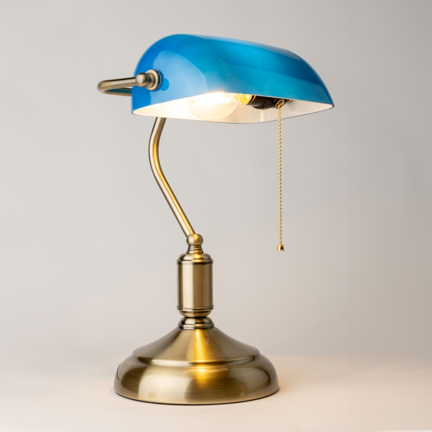Brilagi - Lampa stołowa BANK OFFICE 1xE27/60W/230V mosiądz/niebieska
