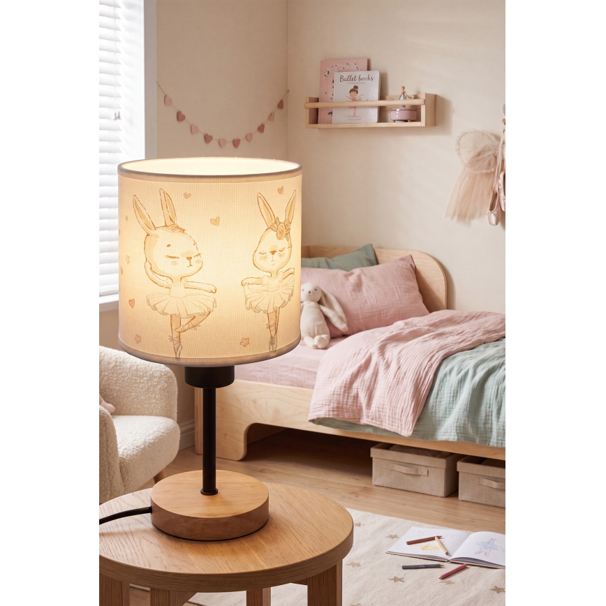 Brilagi - Dziecięca lampka stołowa BOBO WOOD 1xE27/25W/230V dąb/czarny/biały/króliczki