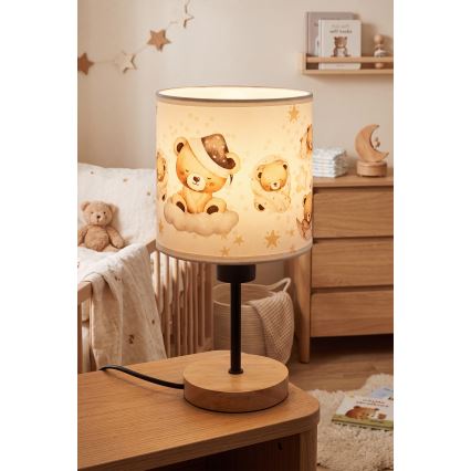 Brilagi - Dziecięca lampka biurkowa BOBO WOOD 1xE27/25W/230V dąb/czarny/biały/misie