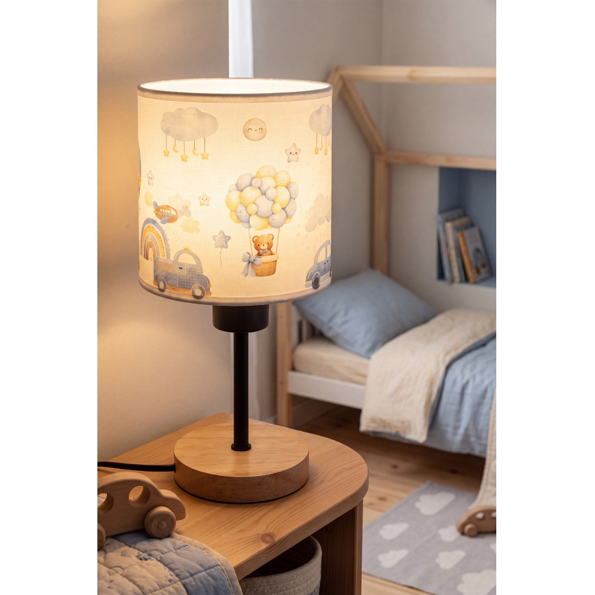 Brilagi - Dziecięca lampka stołowa BOBO WOOD 1xE27/25W/230V dąb/czarny/biały/niebieski/z motywem misiów