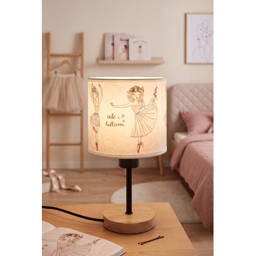 Brilagi - Dziecięca lampka stołowa BOBO WOOD 1xE27/25W/230V dąb/czarny/biały/różowy/baletki