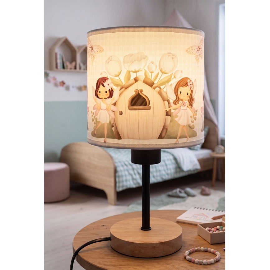 Brilagi - Dziecięca lampka stołowa BOBO WOOD 1xE27/25W/230V dąb/czarny/biały/różowy/wróżki