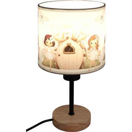 Brilagi - Dziecięca lampka stołowa BOBO WOOD 1xE27/25W/230V dąb/czarny/biały/różowy/wróżki