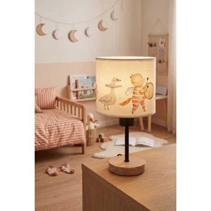 Brilagi - Dziecięca lampka stołowa BOBO WOOD 1xE27/25W/230V dąb/czarny/biały/ze zwierzątkami