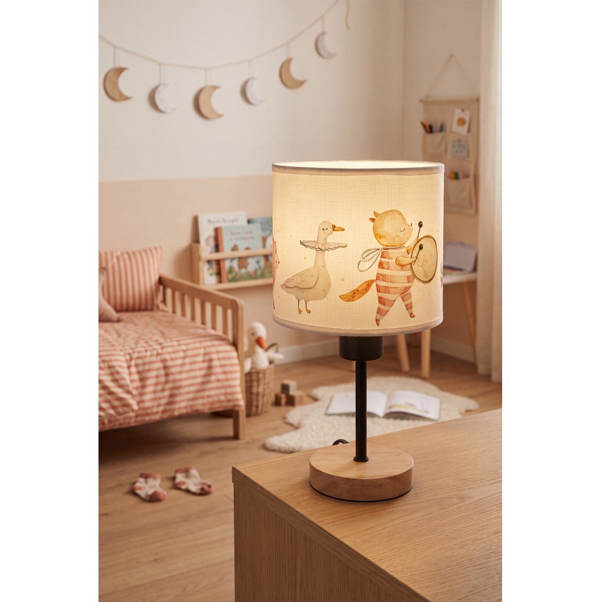 Brilagi - Dziecięca lampka stołowa BOBO WOOD 1xE27/25W/230V dąb/czarny/biały/ze zwierzątkami