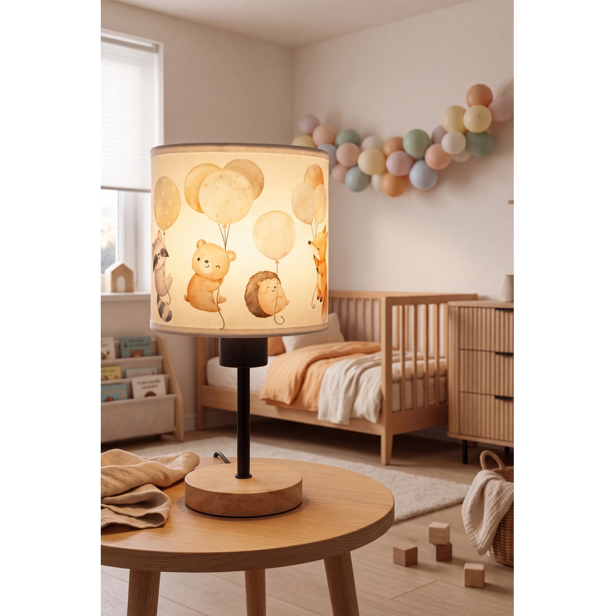Brilagi - Dziecięca lampka stołowa BOBO WOOD 1xE27/25W/230V dąb/czarny/biały/ze zwierzątkami