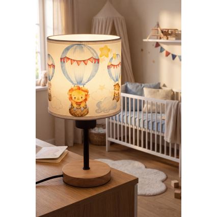 Brilagi - Dziecięca lampka stołowa BOBO WOOD 1xE27/25W/230V dąb/czarny/biały/z motywem zwierzątek