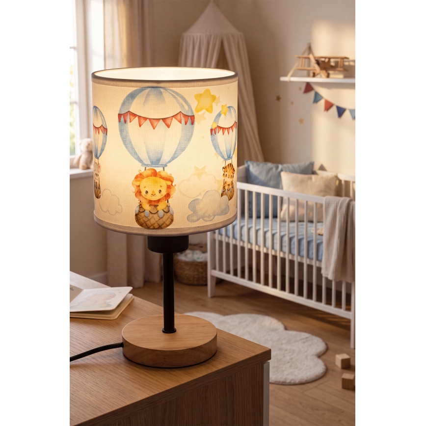 Brilagi - Dziecięca lampka stołowa BOBO WOOD 1xE27/25W/230V dąb/czarny/biały/z motywem zwierzątek
