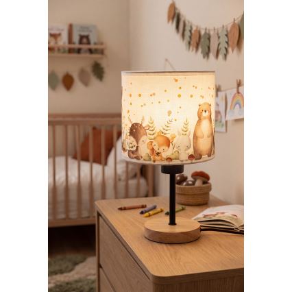 Brilagi - Dziecięca lampka stołowa BOBO WOOD 1xE27/25W/230V dąb/czarny/biały/zwierzątka