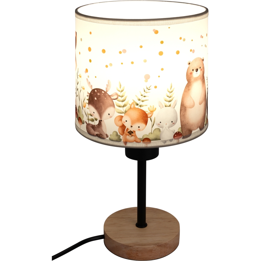 Brilagi - Dziecięca lampka stołowa BOBO WOOD 1xE27/25W/230V dąb/czarny/biały/zwierzątka