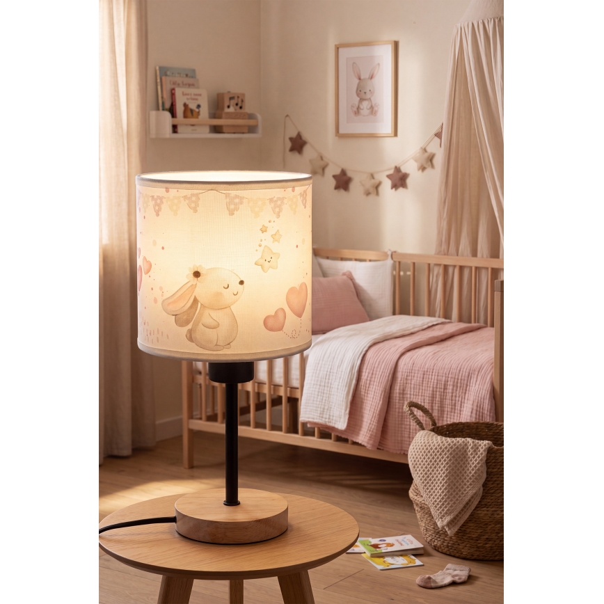 Brilagi - Dziecięca lampka stołowa BOBO WOOD 1xE27/25W/230V dąb/czarny/kremowy/króliczki