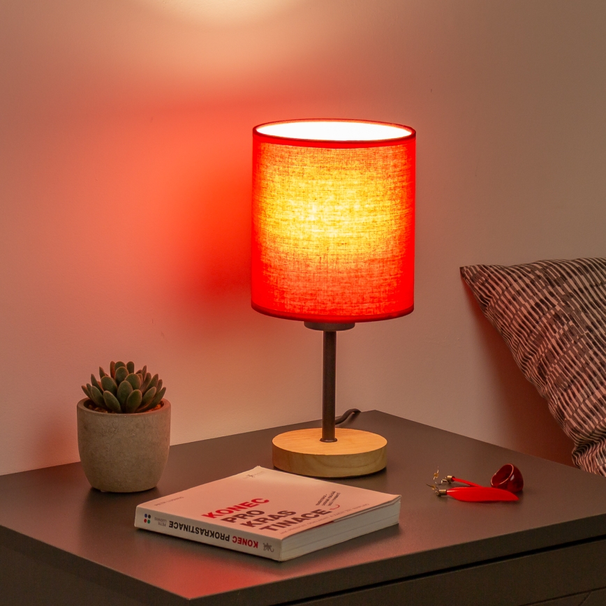 Brilagi - Lampa stołowa NUBILA WOOD 1xE27/25W/230V dąb/czerwony
