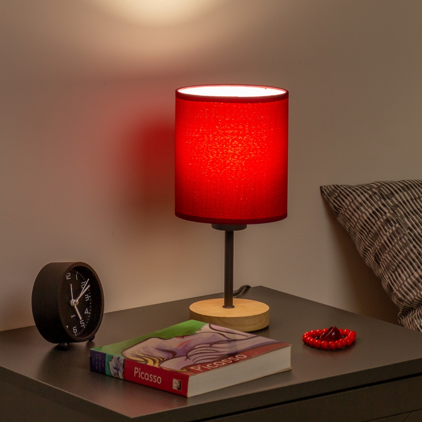Brilagi - Lampa stołowa NUBILA WOOD 1xE27/25W/230V dąb/pompejska czerwony