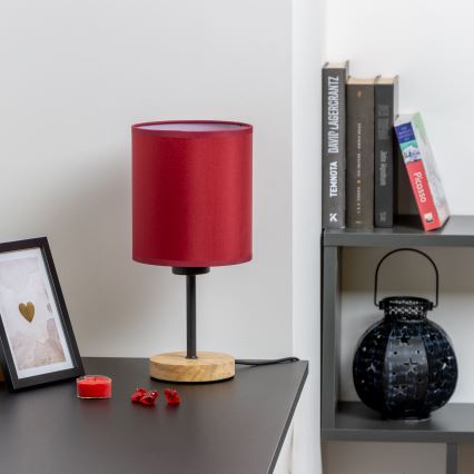 Brilagi - Lampa stołowa NUBILA WOOD 1xE27/25W/230V dąb/pompejska czerwony