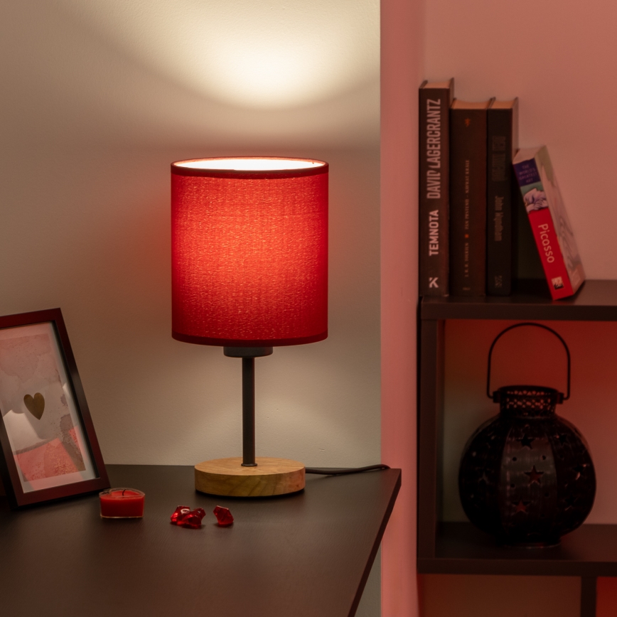 Brilagi - Lampa stołowa NUBILA WOOD 1xE27/25W/230V dąb/pompejska czerwony