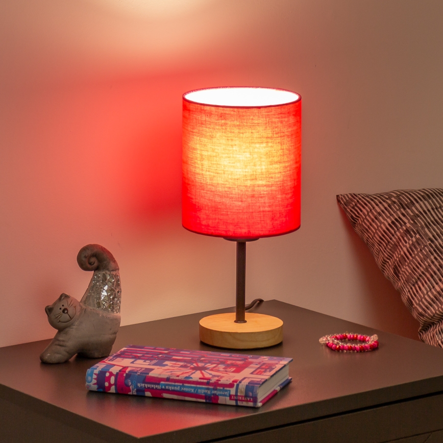 Brilagi - Lampa stołowa NUBILA WOOD 1xE27/25W/230V dąb/różowy