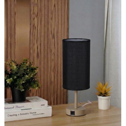 Brilagi - Lampa stołowa TABLON z portem USB 1xE27/25W/230V beżowy/czarny