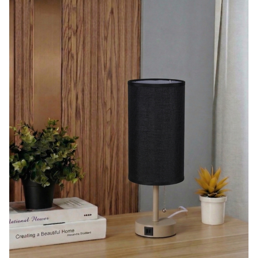 Brilagi - Lampa stołowa TABLON z portem USB 1xE27/25W/230V beżowy/czarny