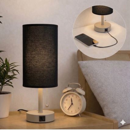 Brilagi - Lampa stołowa TABLON z portem USB 1xE27/25W/230V beżowy/czarny