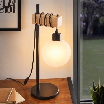 BRILAGI - Lampa stołowa WOOD GLASS 1xE27/40W/230V brązowa/czarna/biała