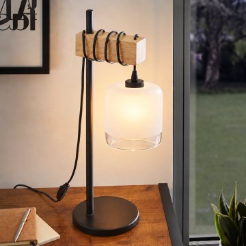 BRILAGI - Lampa stołowa WOOD GLASS 1xE27/40W/230V brązowa/czarna/biała