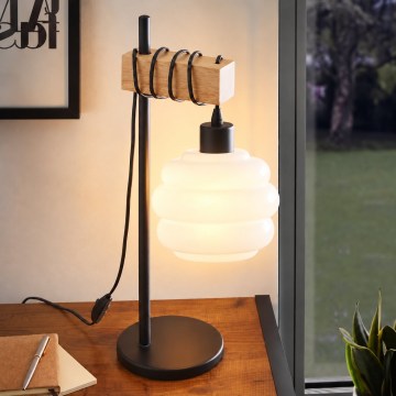 BRILAGI - Lampa stołowa WOOD GLASS 1xE27/40W/230V brązowa/czarna/biała