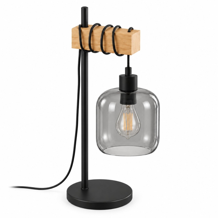 BRILAGI - Lampa stołowa WOOD GLASS 1xE27/40W/230V brązowa/czarna/przydymiona szara