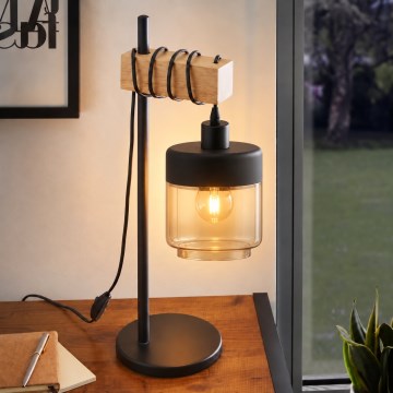 BRILAGI - Lampa stołowa WOOD GLASS 1xE27/40W/230V brązowy/czarny/przydymiony beż