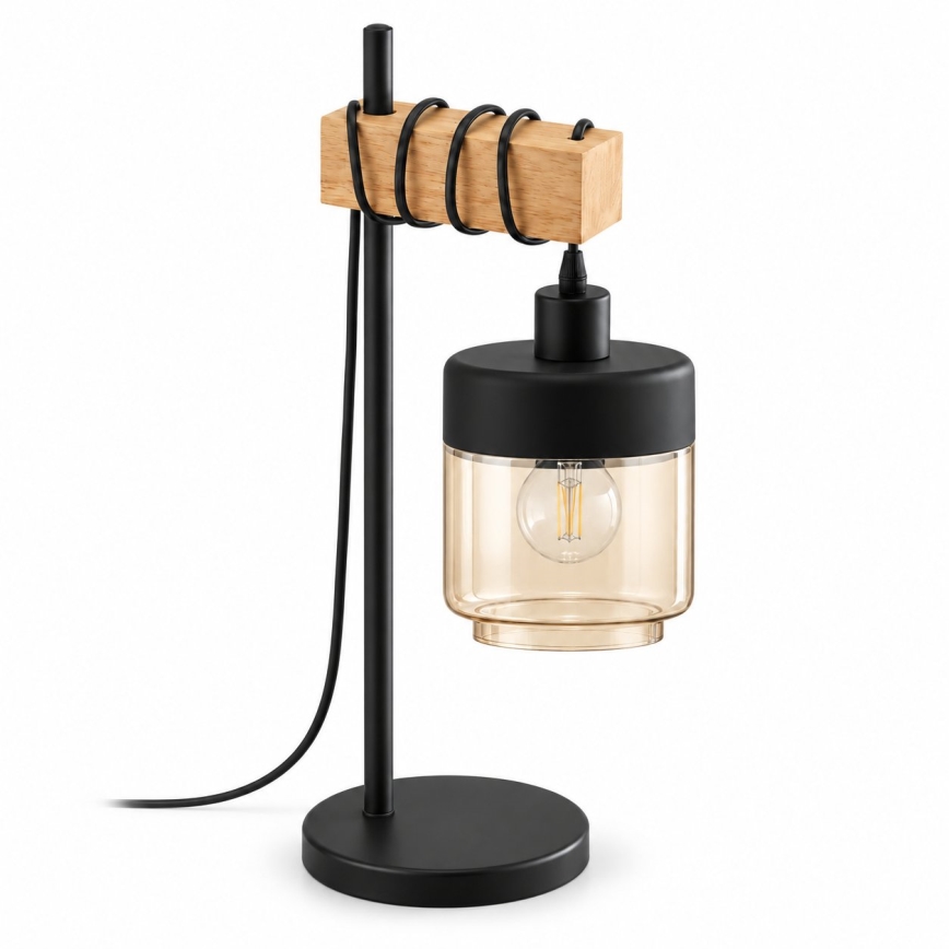 BRILAGI - Lampa stołowa WOOD GLASS 1xE27/40W/230V brązowy/czarny/przydymiony beż