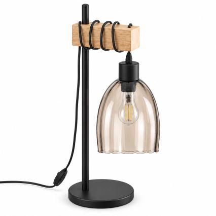 BRILAGI - Lampa stołowa WOOD GLASS 1xE27/40W/230V brązowy/czarny/przydymiony beżowy