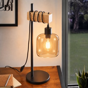 BRILAGI - Lampa stołowa WOOD GLASS 1xE27/40W/230V brązowy/czarny/przydymiony brąz