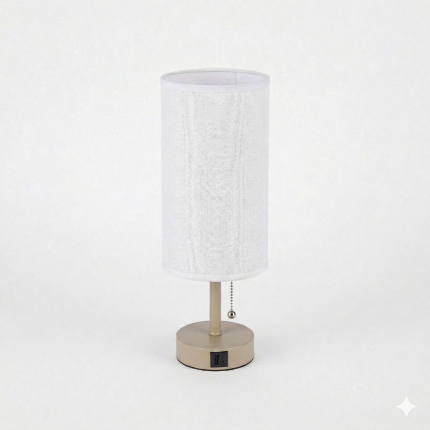 Brilagi - Lampa stołowa z portem USB TABLON 1xE27/25W/230V beżowa/biała