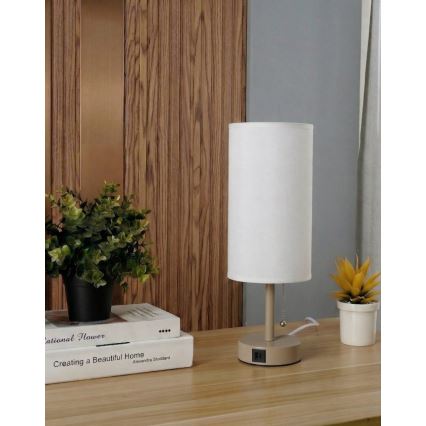 Brilagi - Lampa stołowa z portem USB TABLON 1xE27/25W/230V beżowa/biała