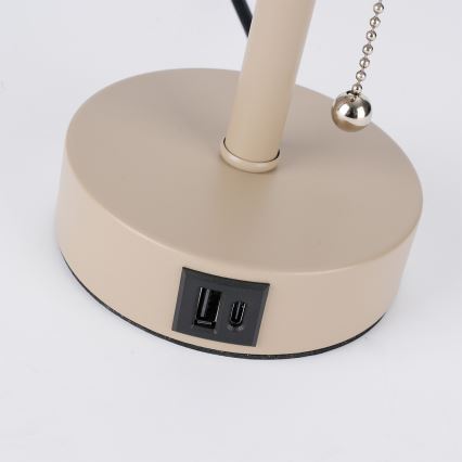 Brilagi - Lampa stołowa z portem USB TABLON 1xE27/25W/230V beżowa/biała