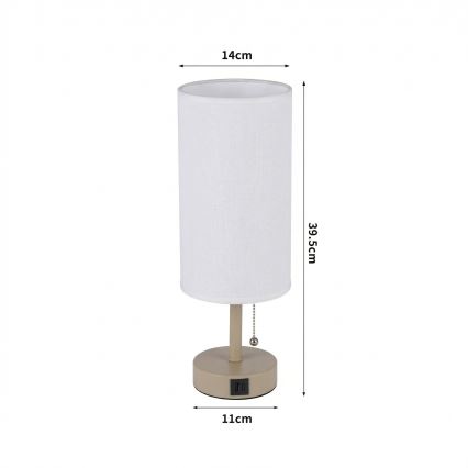 Brilagi - Lampa stołowa z portem USB TABLON 1xE27/25W/230V beżowa/biała