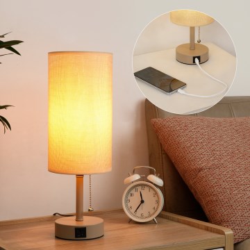 Brilagi - Lampa stołowa z portem USB TABLON 1xE27/25W/230V beżowa
