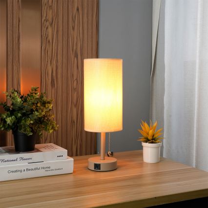 Brilagi - Lampa stołowa z portem USB TABLON 1xE27/25W/230V beżowa