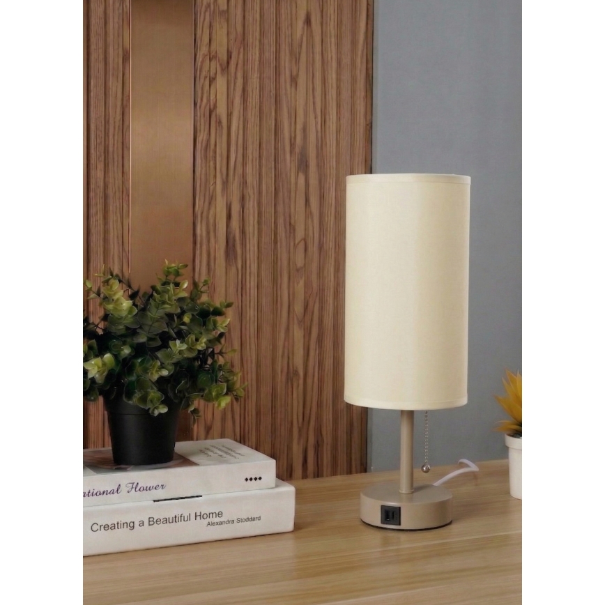 Brilagi - Lampa stołowa z portem USB TABLON 1xE27/25W/230V beżowy/kremowy