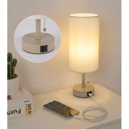 Brilagi - Lampa stołowa z portem USB TABLON 1xE27/25W/230V beżowy/kremowy