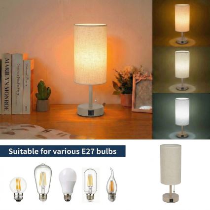 Brilagi - Lampa stołowa z portem USB TABLON 1xE27/25W/230V beżowy/kremowy