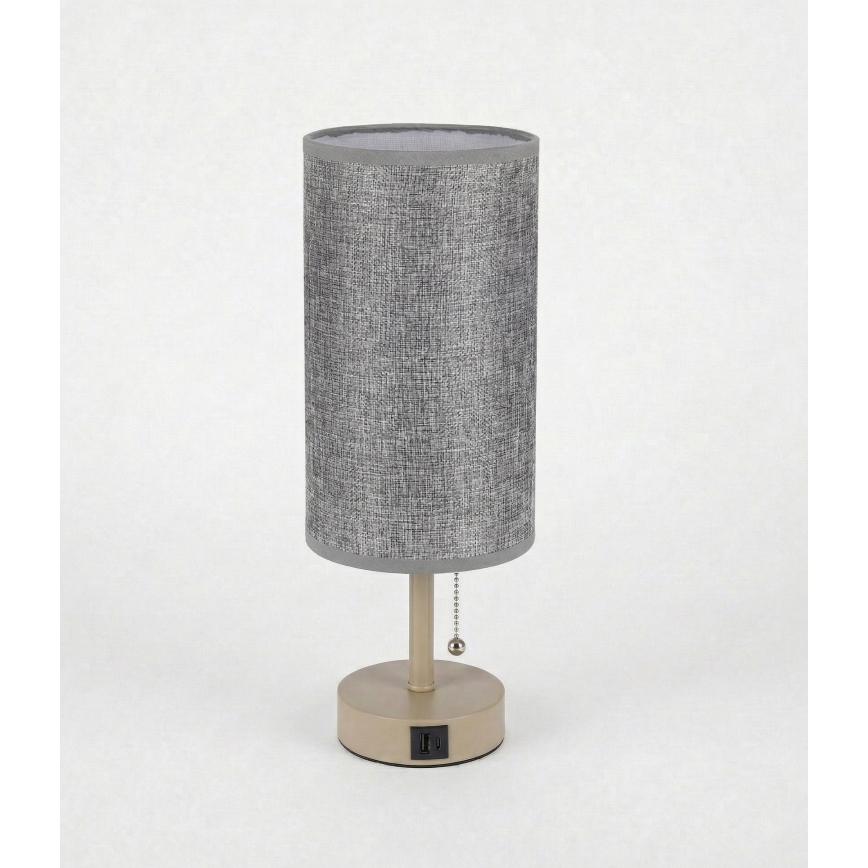 Brilagi - Lampa stołowa z portem USB TABLON 1xE27/25W/230V beżowy/szary