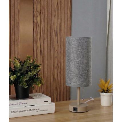 Brilagi - Lampa stołowa z portem USB TABLON 1xE27/25W/230V beżowy/szary