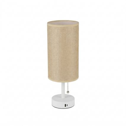 Brilagi - Lampa stołowa z portem USB TABLON 1xE27/25W/230V biała/beżowa