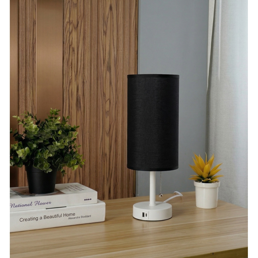 Brilagi - Lampa stołowa z portem USB TABLON 1xE27/25W/230V biała/czarna