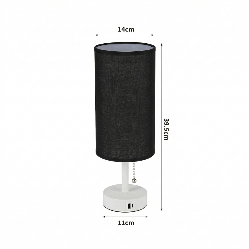 Brilagi - Lampa stołowa z portem USB TABLON 1xE27/25W/230V biała/czarna